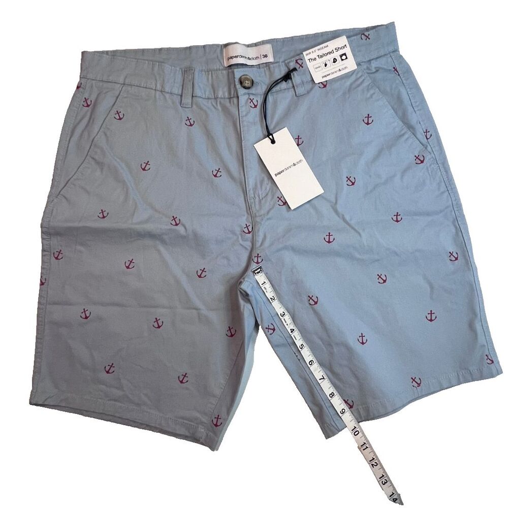 Paperdenim & Cloth Shorts Mens 36 Blue Anchors Casual Preppy Golf Resort Chinos - Picture 5 of 14
